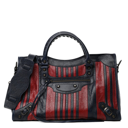 Balenciaga Cuir Arena Striped Classic Hardware City Bleu Nuit Rouge 1 of 11