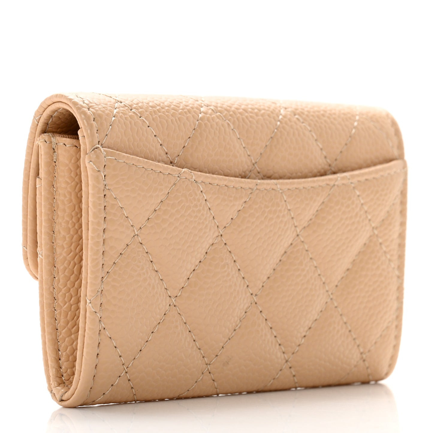 Caviar Quilted Flap Card Holder Wallet Light Beige