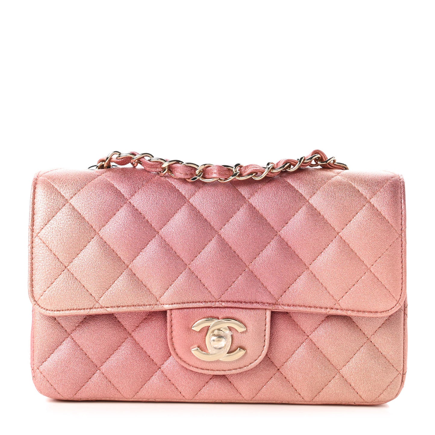 Metallic Lambskin Quilted Ombre Mini Rectangular Flap Pink