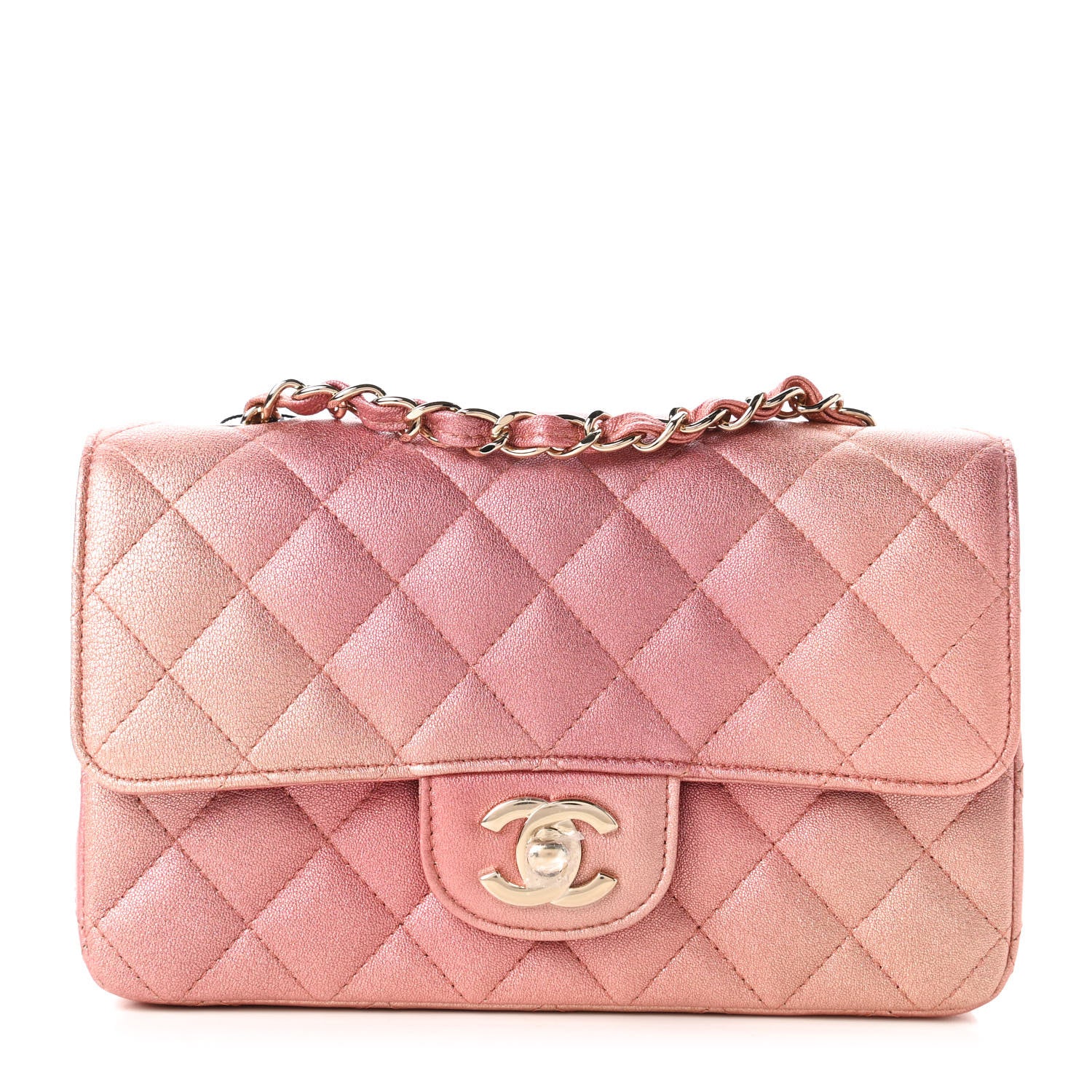 Chanel Metallic Lambskin Quilted Ombre Mini Rectangular Flap Pink 1 of 11
