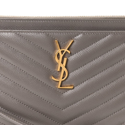 Saint Laurent Grain De Poudre Chevron Monogram Large Bill Pouch Fog 8 of 10