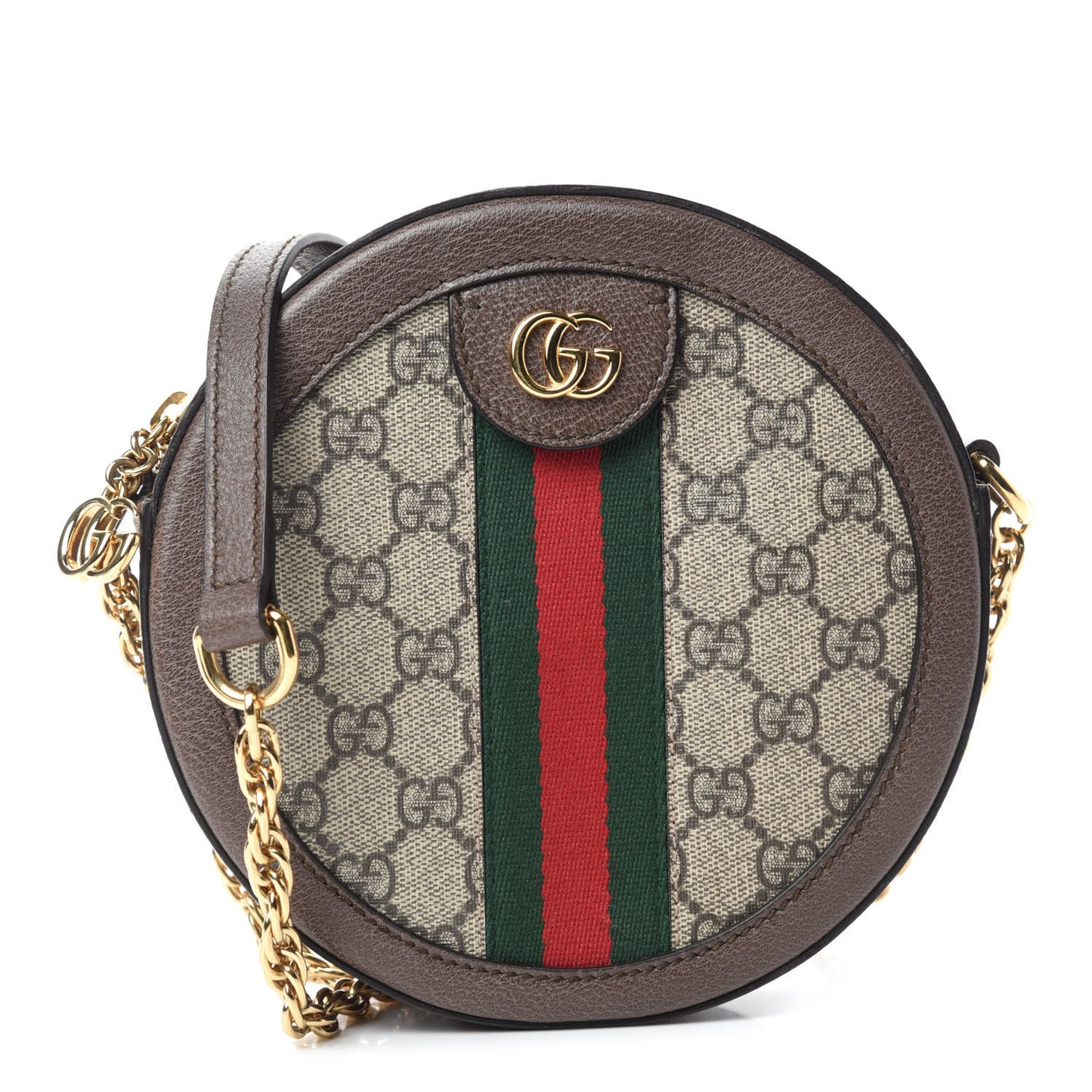 GG Supreme Monogram Web Mini Ophidia Round Shoulder Bag Brown