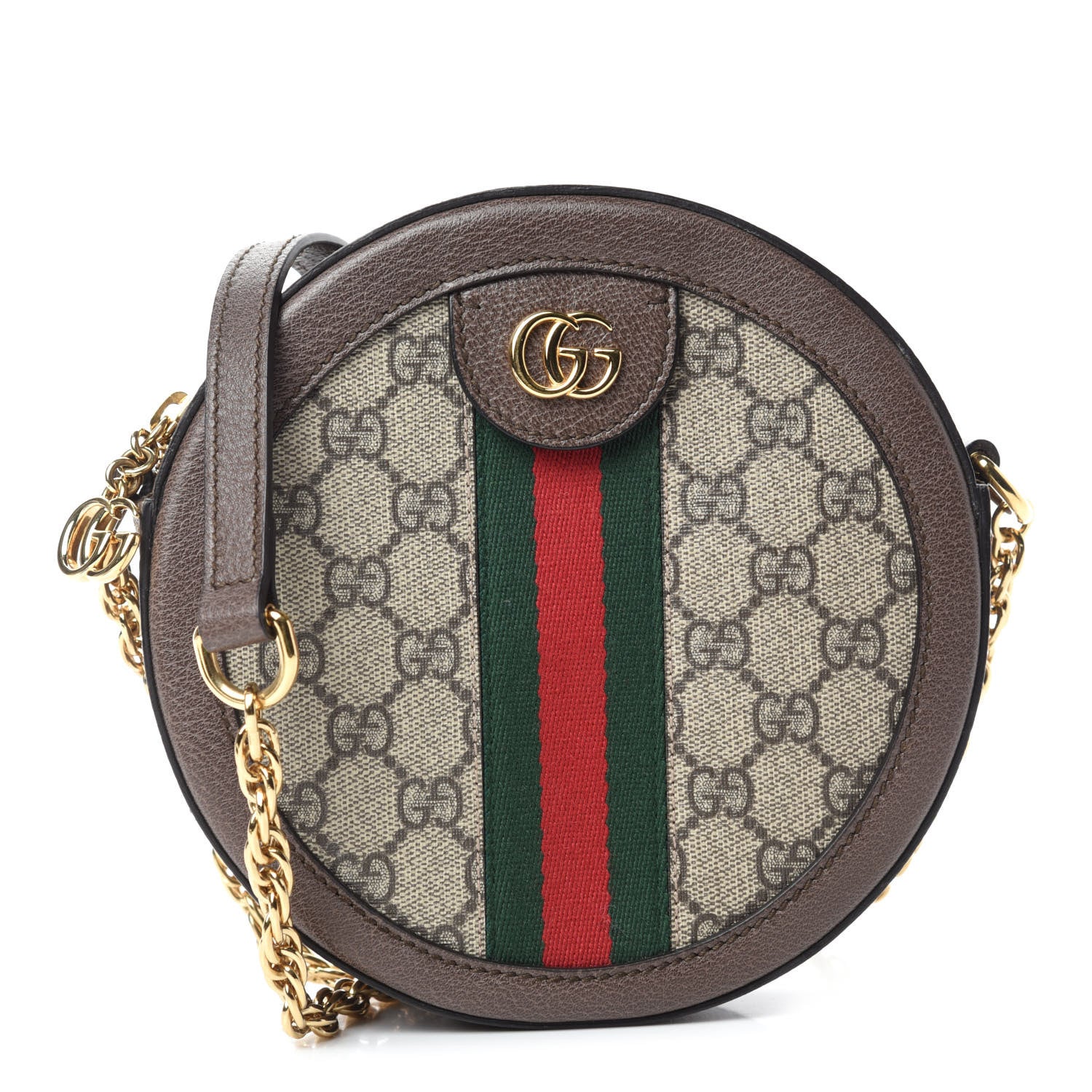 Gucci GG Supreme Monogram Web Mini Ophidia Round Shoulder Bag Brown 1 of 11