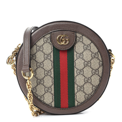 Gucci GG Supreme Monogram Web Mini Ophidia Round Shoulder Bag Brown 1 of 11