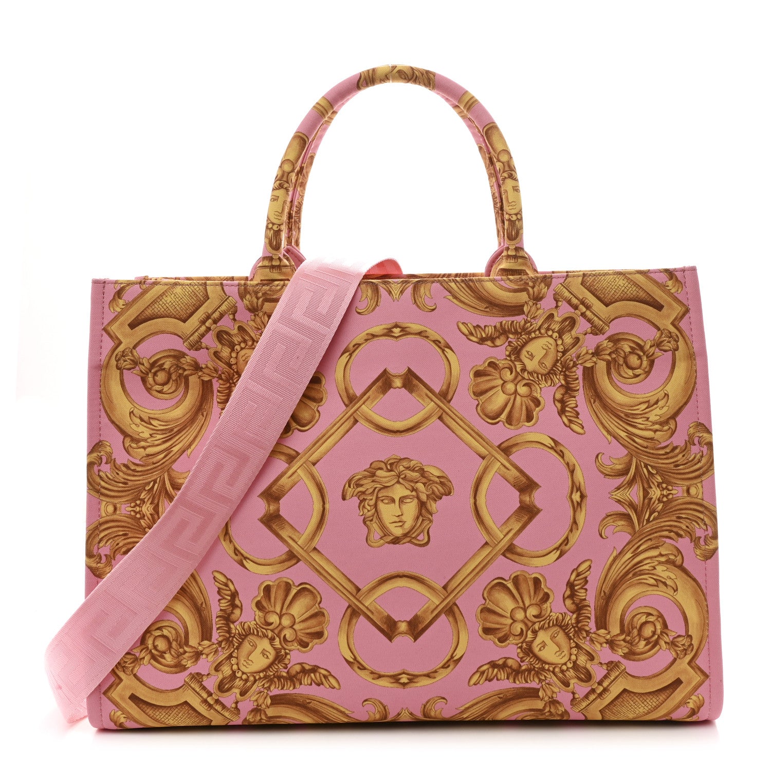 Versace Canvas Baroque Print Medusa Large Tote Pink 1 of 11