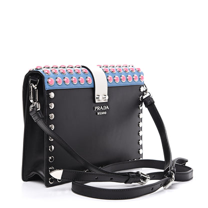 Prada City Calfskin Orchid Print Studded Elektra Shoulder Bag Fuoco Black 2 of 11