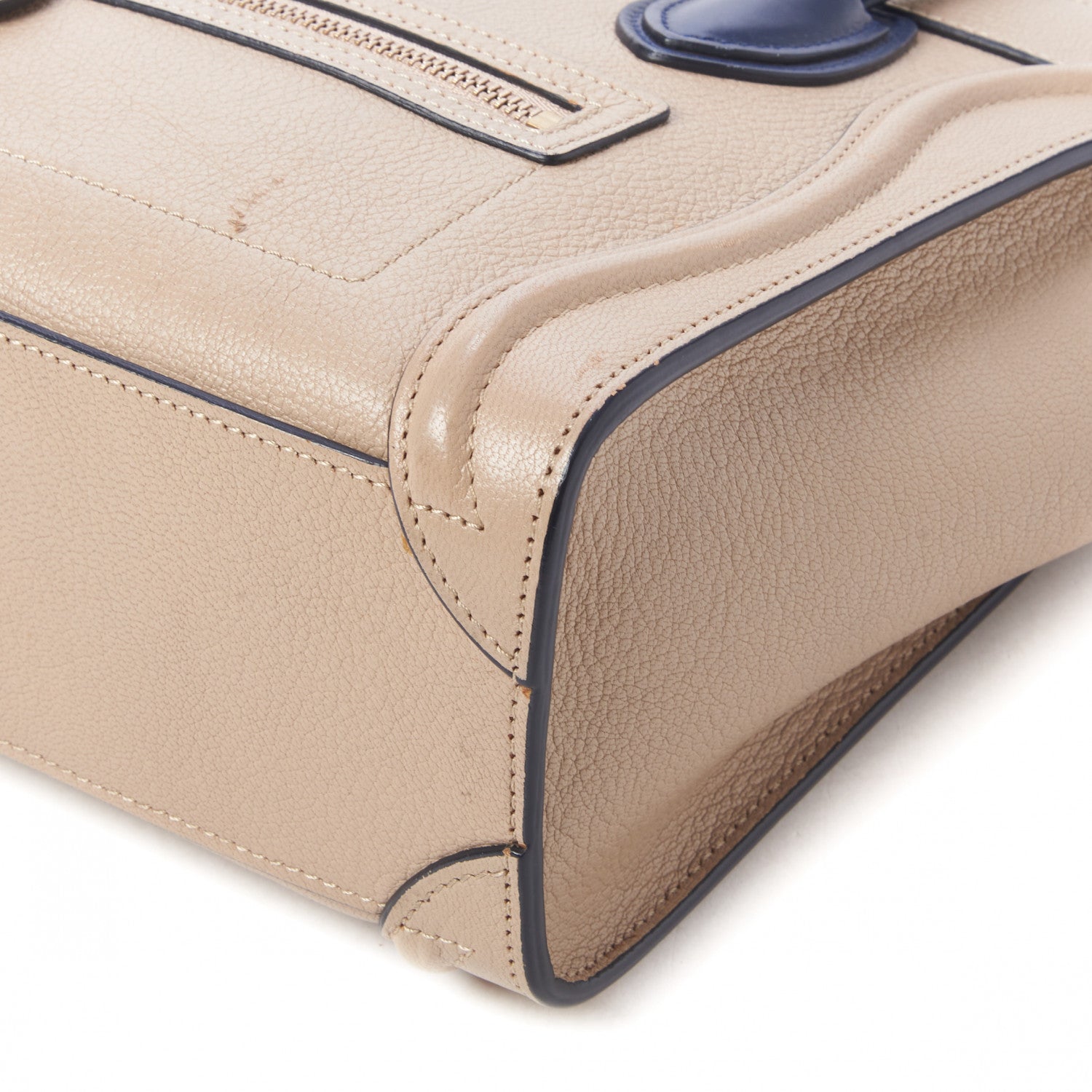Celine Drummed Calfskin Bi-Color Nano Luggage Navy Dune 4 of 9
