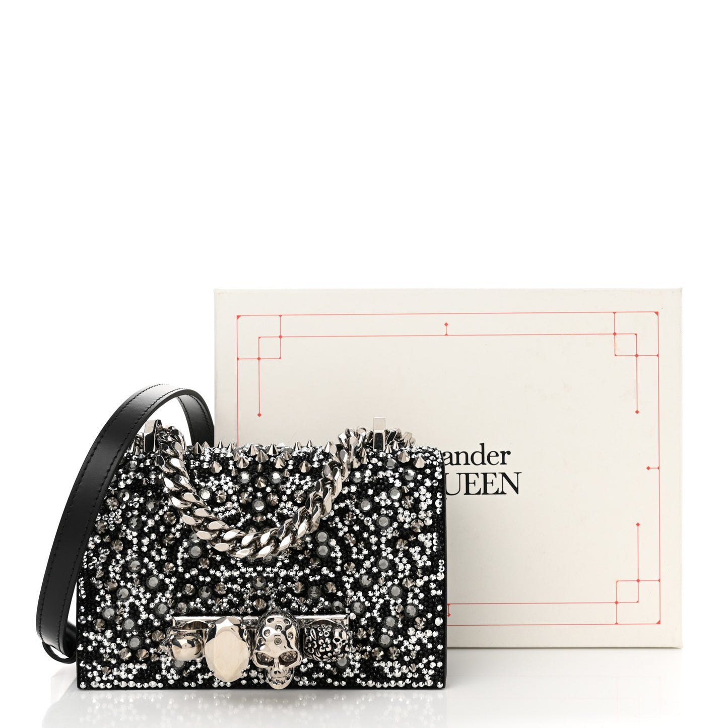 Calfskin Studded Knuckle Satchel Black Silver