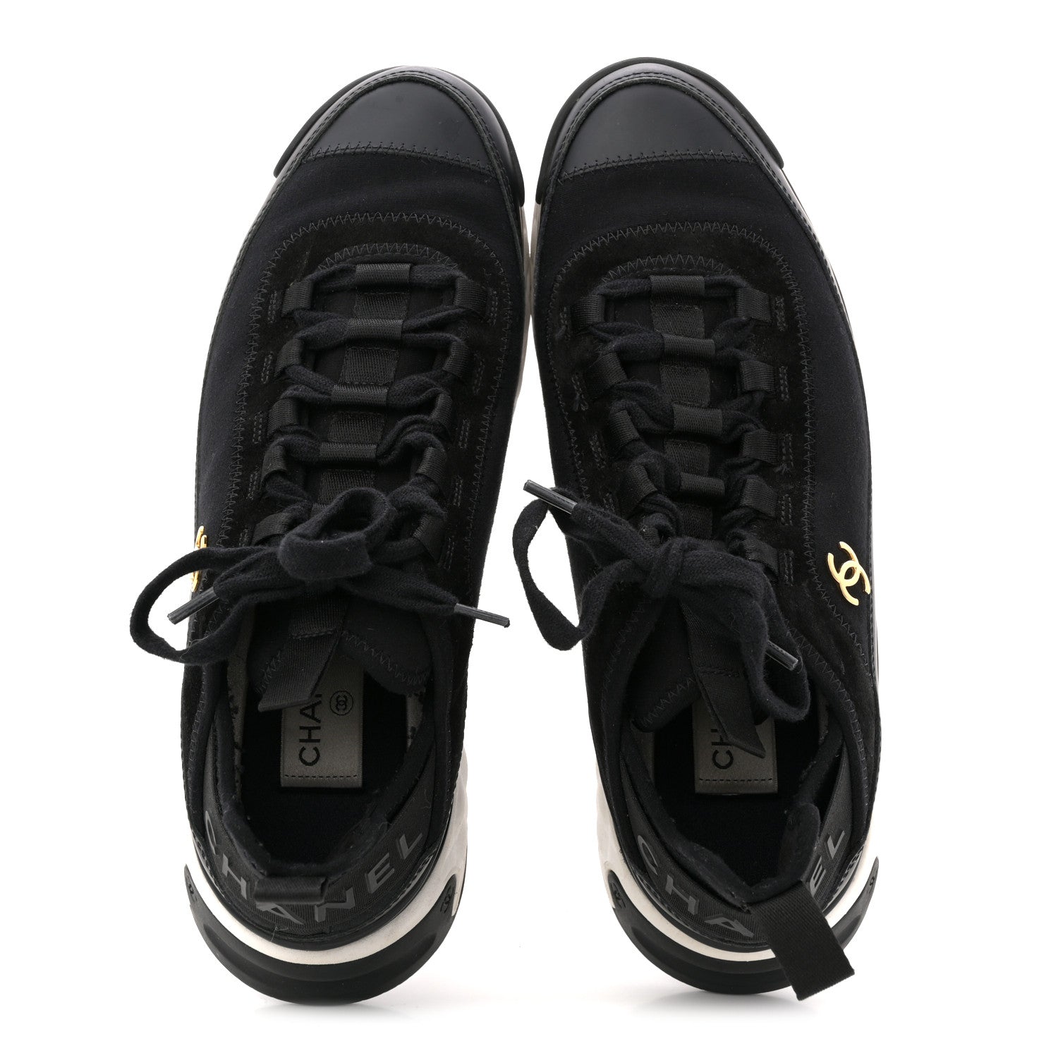 Chanel Velvet Calfskin Mixed Fibers CC Sneakers 40 Black 2 of 12