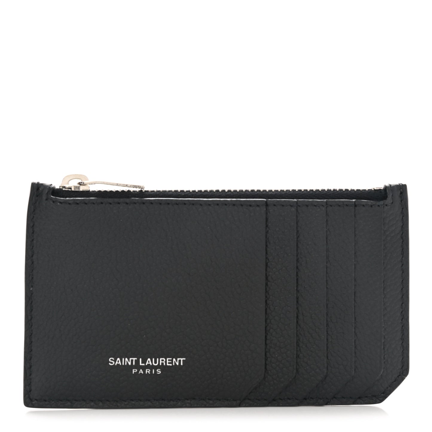 Grained Calfskin 5 Fragments Zip Pouch Card Holder Black