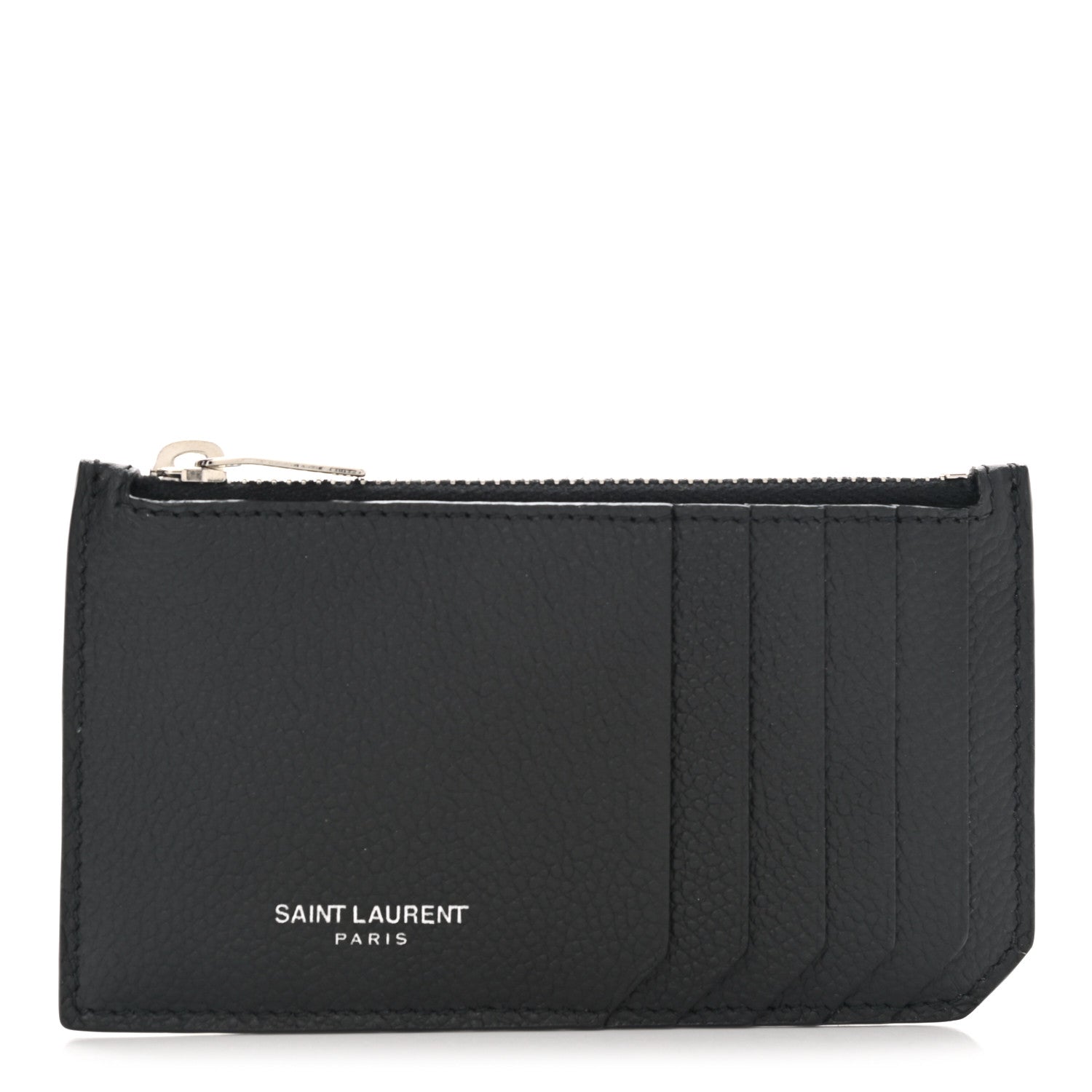 Saint Laurent Grained Calfskin 5 Fragments Zip Pouch Card Holder Black 1 of 9