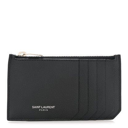 Saint Laurent Grained Calfskin 5 Fragments Zip Pouch Card Holder Black 1 of 9