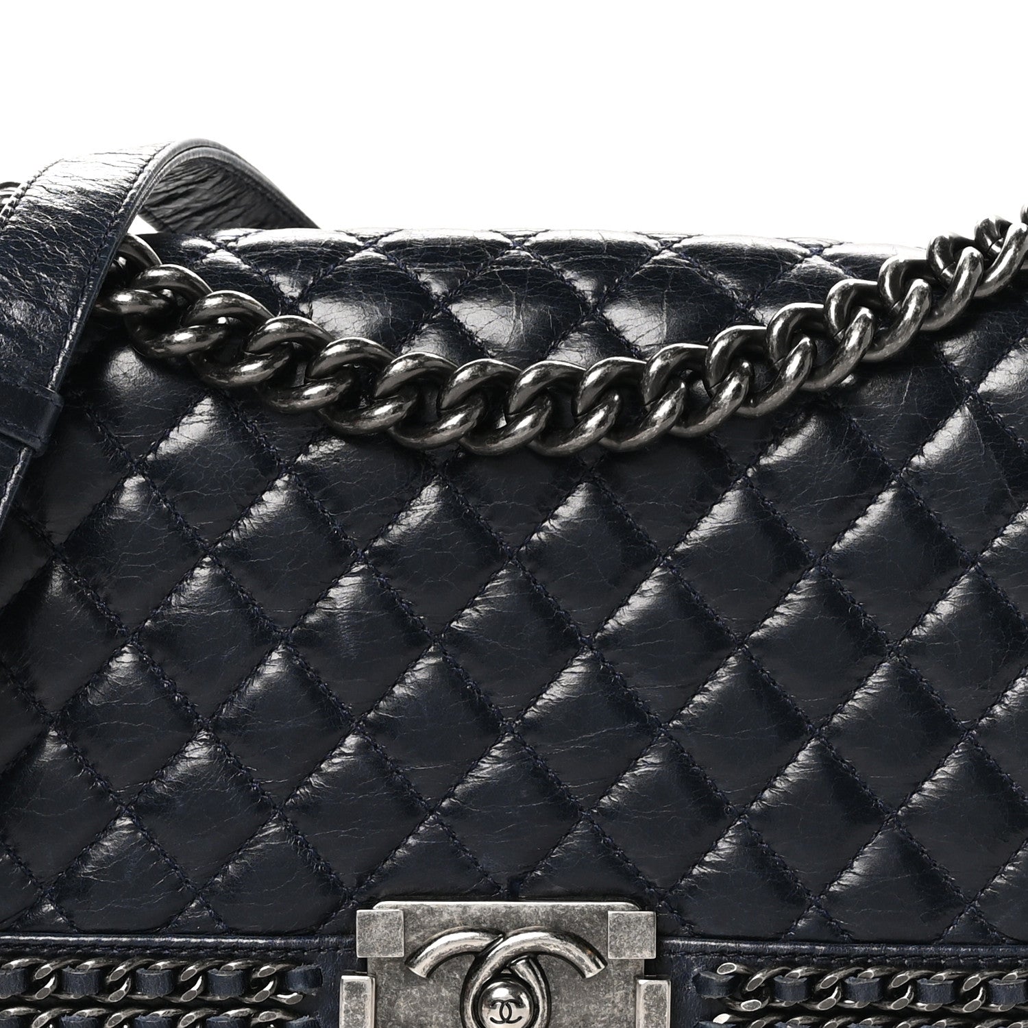 Chanel Glazed Calfskin Quilted Medium Boy Chained Flap Blue 8 of 10