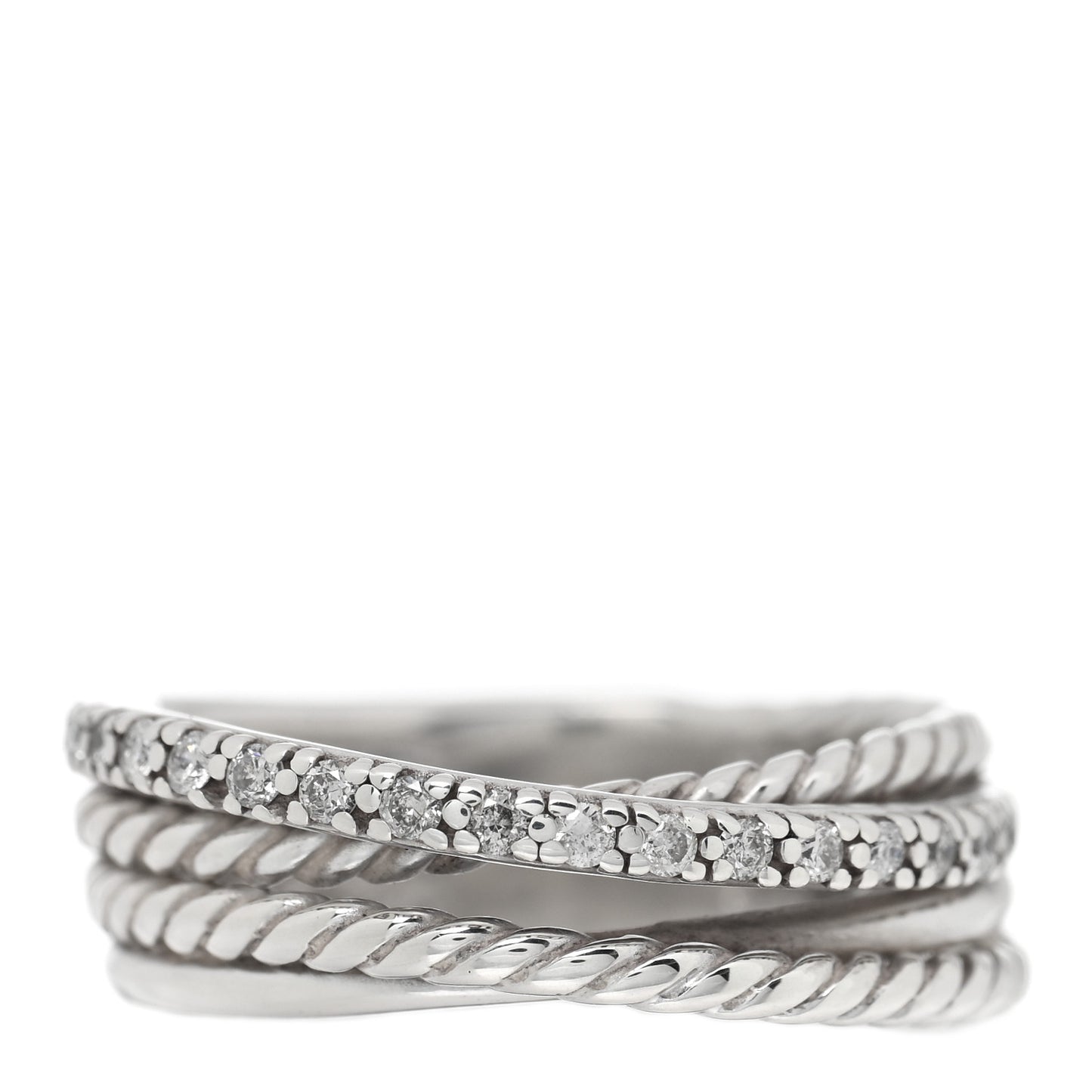 Sterling Silver 14K White Gold Diamond 11mm Wide Crossover Cable Ring 58 8.5
