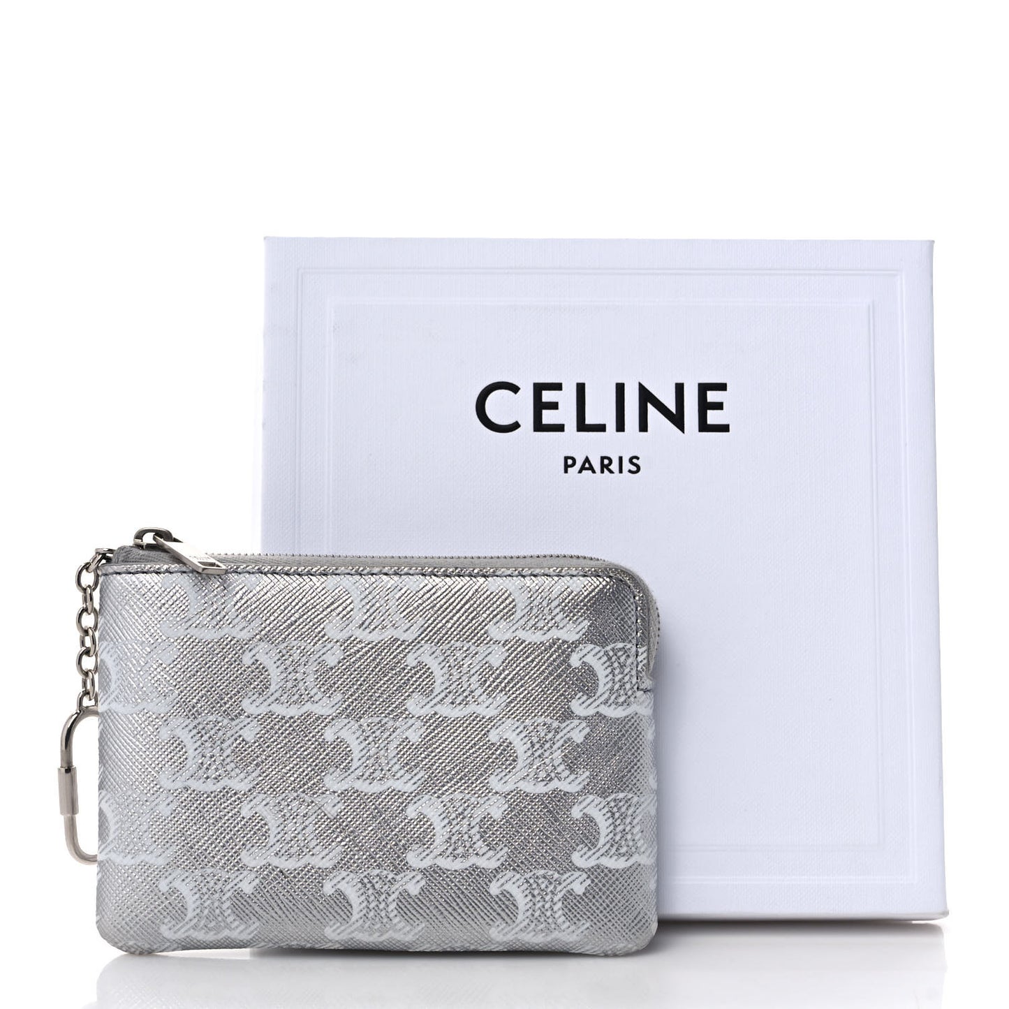 Triomphe Canvas Coin and Card Pouch Silver White