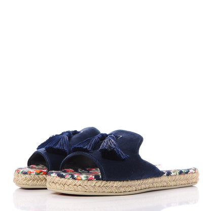 Christian Louboutin Velvet Pacha Tasseled Espadrille Slides 36 Blue 3 of 10