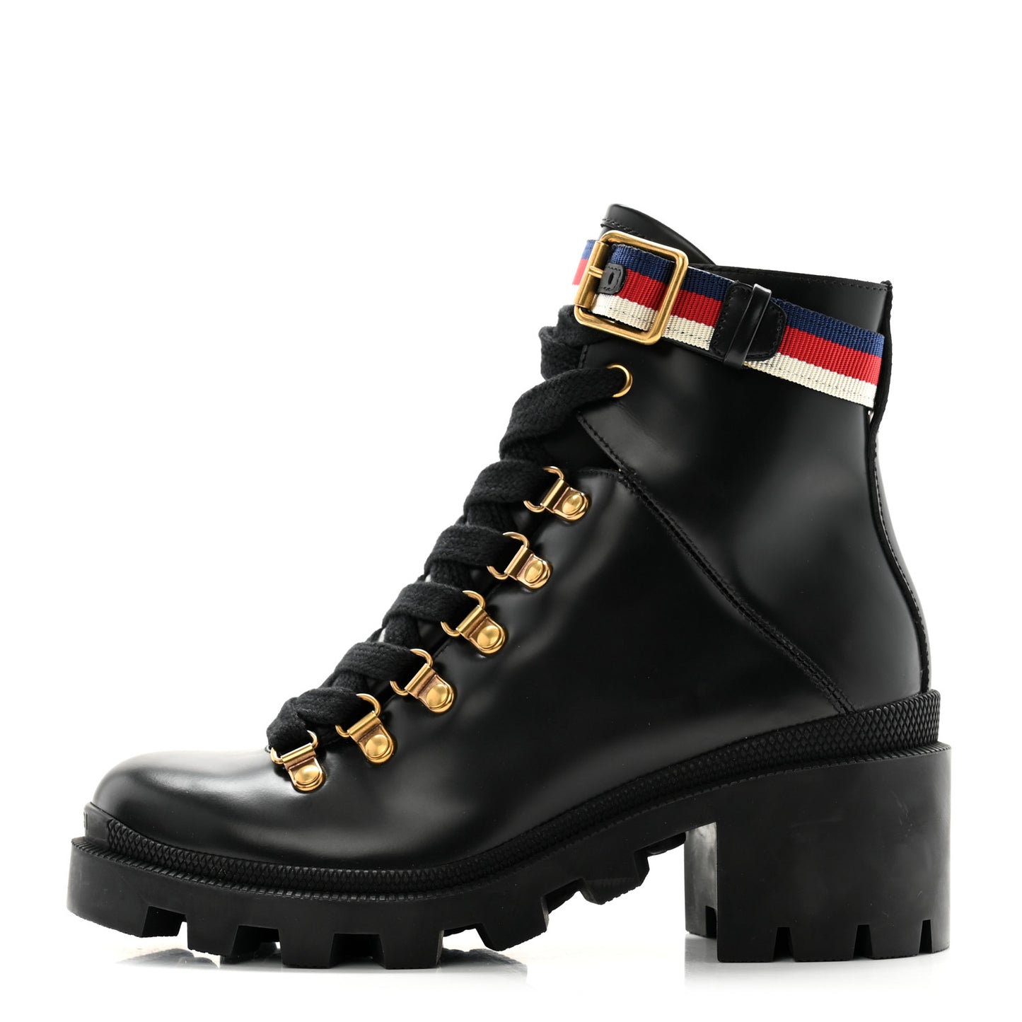 Calfskin Sylvie Web Lace Up Combat Boots 35.5 Black
