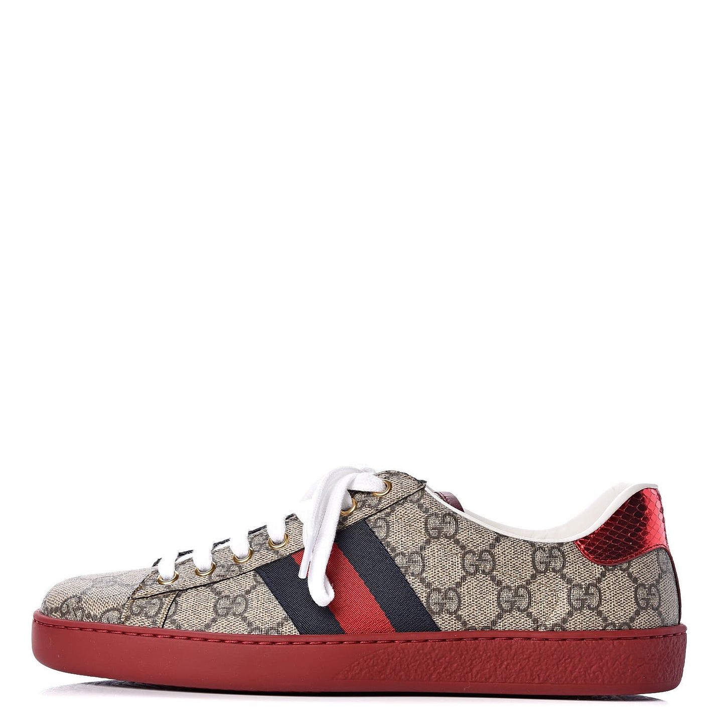 GG Supreme Monogram Mens New Ace Low-Top Sneaker 7 Beige Red