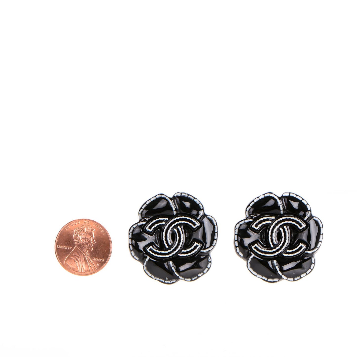 Resin Camellia CC Clip On Earrings Black