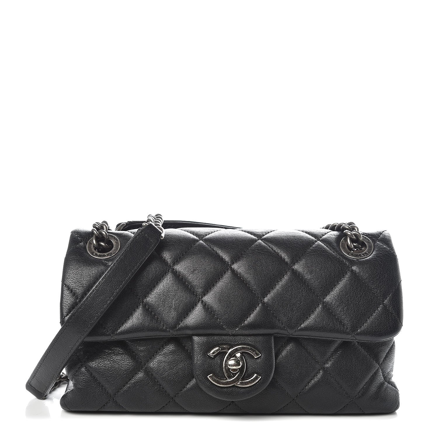 Chanel Shiny Lambskin Quilted Small Burgundy Rocks Flap Black 1 of 6