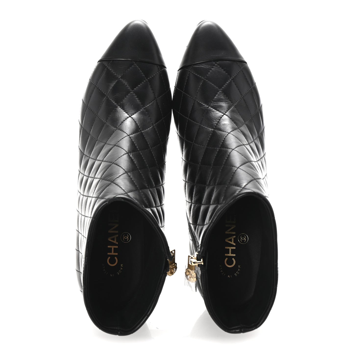 Calfskin Quilted Cap Toe Short Boots 40 Black