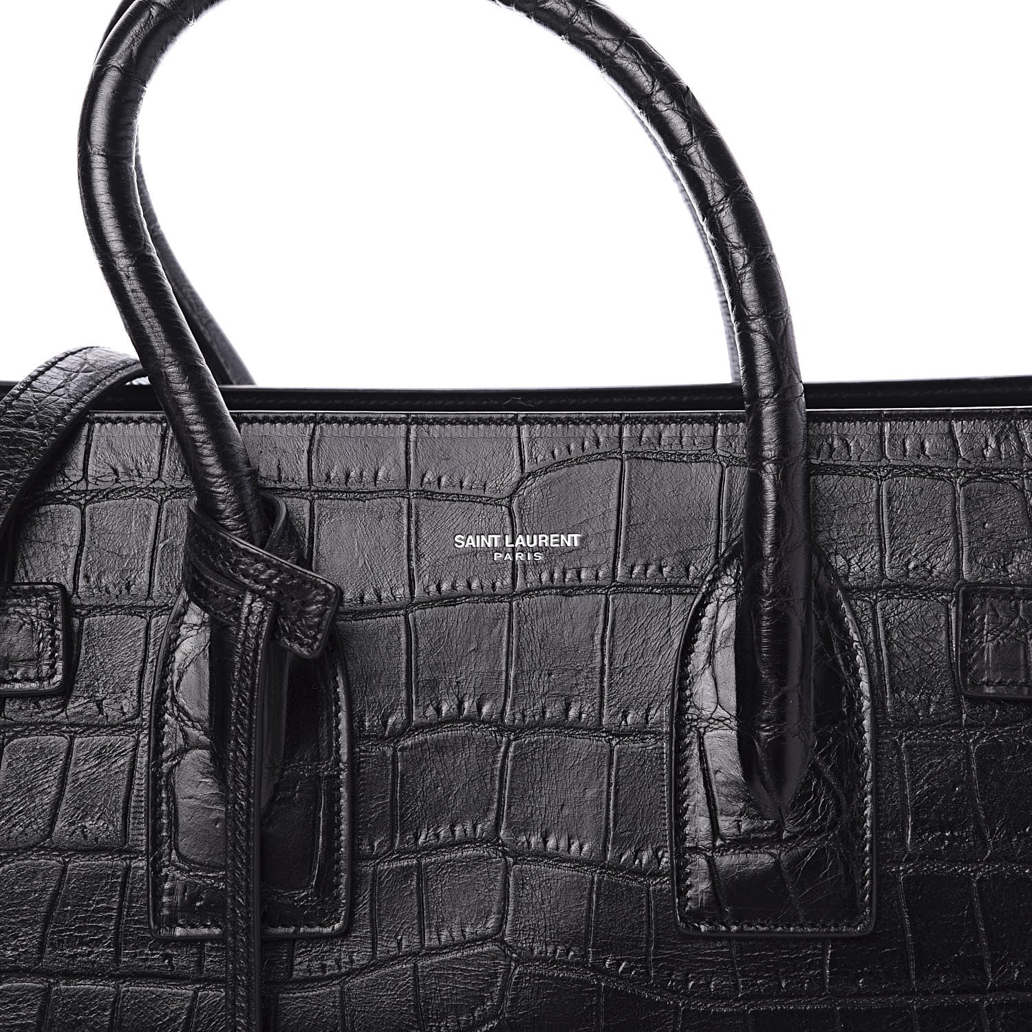 Saint Laurent Calfskin Crocodile Embossed Small Sac de Jour Black 10 of 10