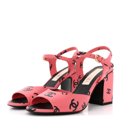 Chanel Printed Lambskin Coco Beach Sandals 37 Pink Black 4 of 11