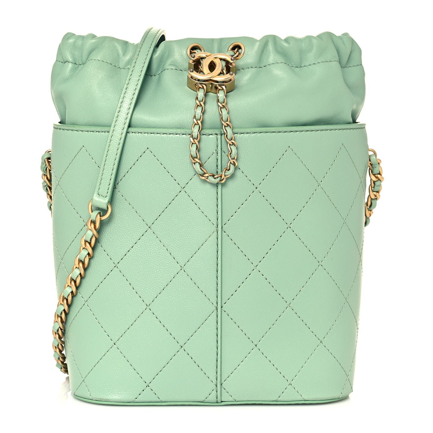 Chanel Caviar Bucket Drawstring Bag Light Green 1 of 11