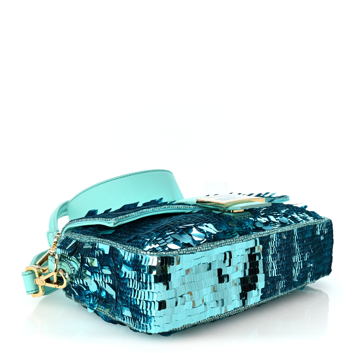 Fendi Sequin Paillettes Vitello Grace Sex and the City Baguette Spring Turquoise 6 of 19