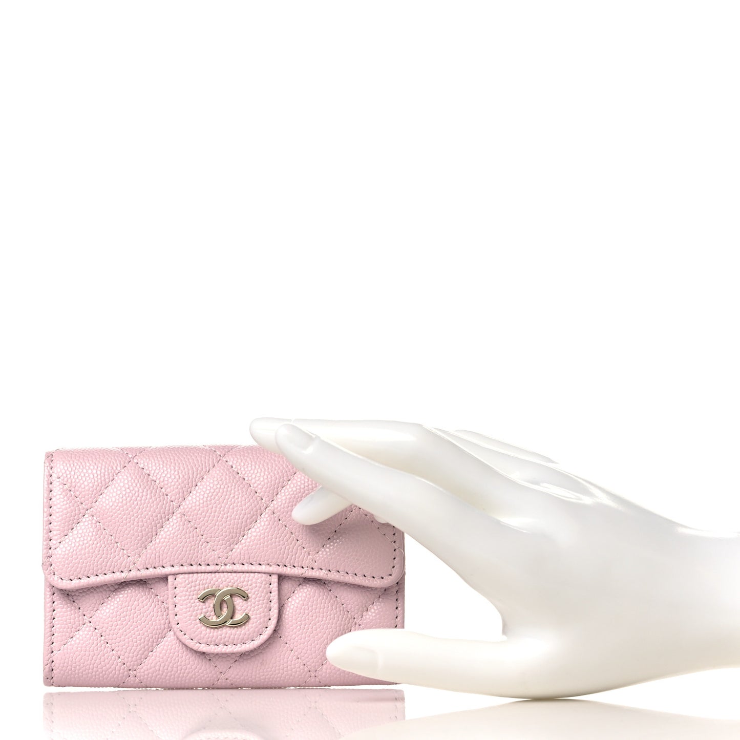 Caviar Quilted Flap Card Holder Wallet Light Pink