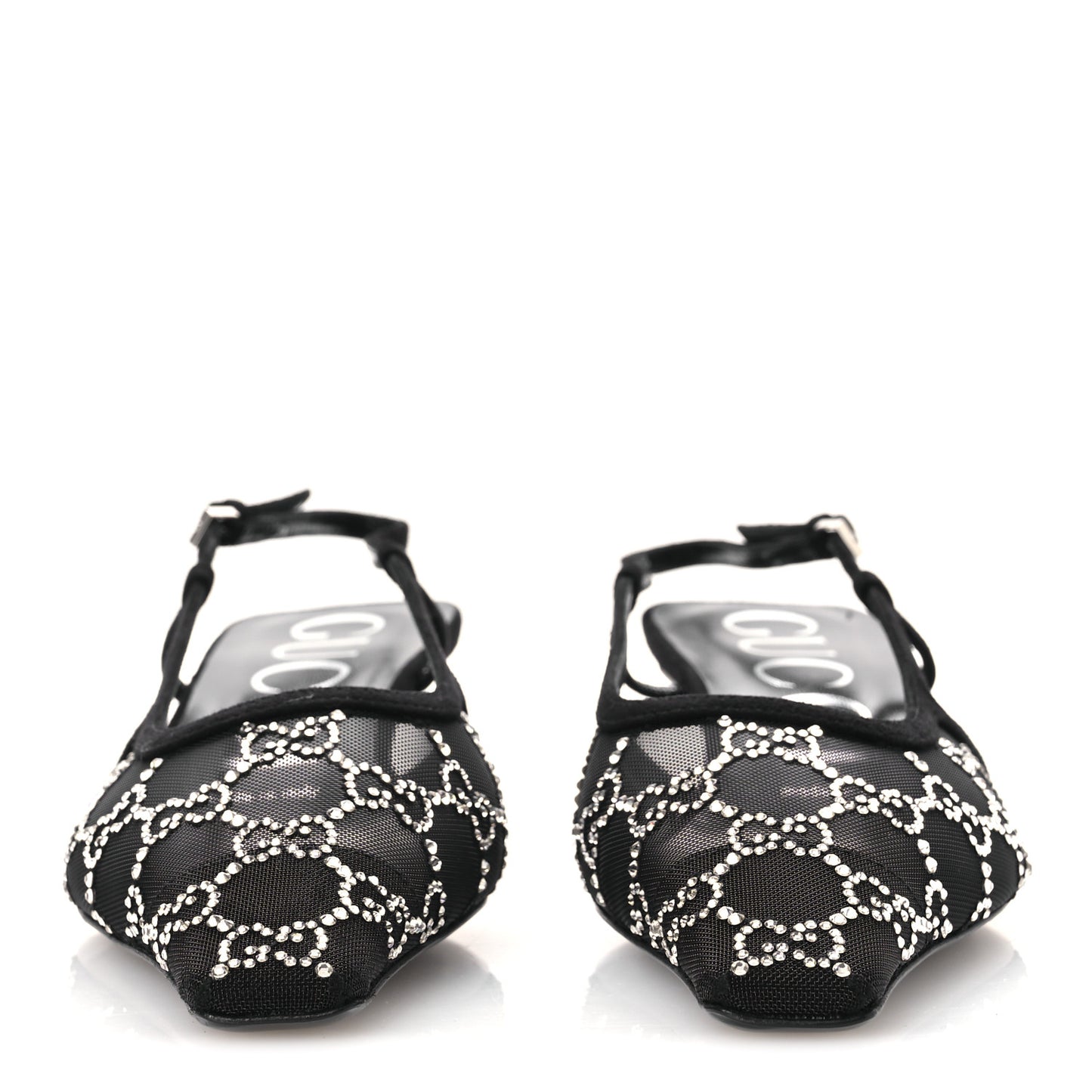 Tela Retino Kid Scamosciato Crystal GG Monogram Square G 35mm Slingback Pumps 38 Black