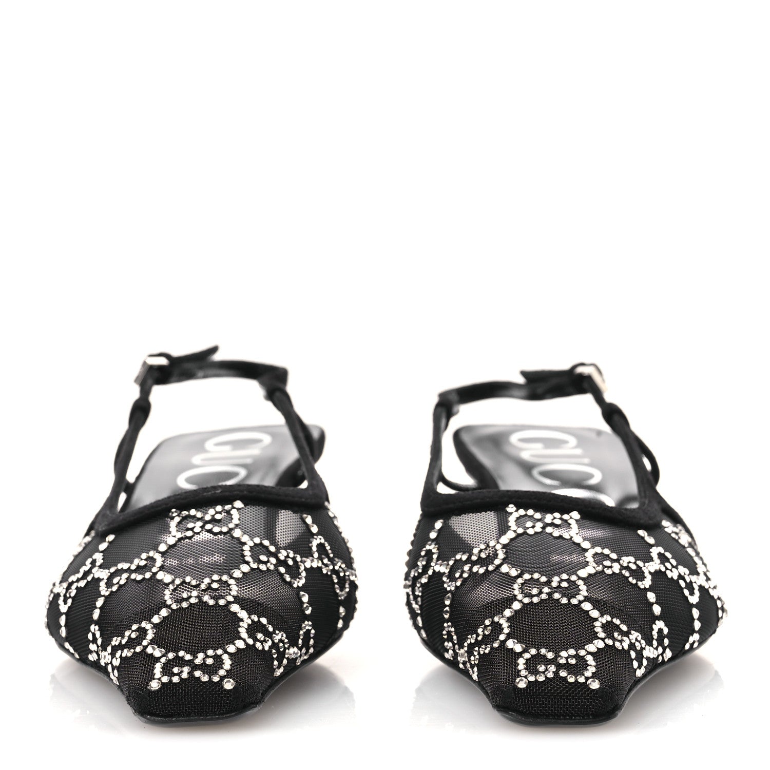 Gucci Tela Retino Kid Scamosciato Crystal GG Monogram Square G 35mm Slingback Pumps 38 Black 3 of 10