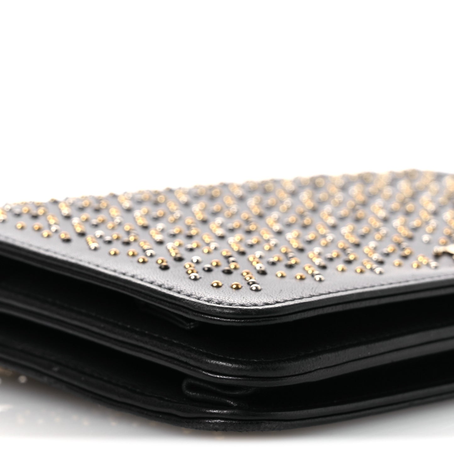 Lambskin Studded Wallet on Chain WOC Grey