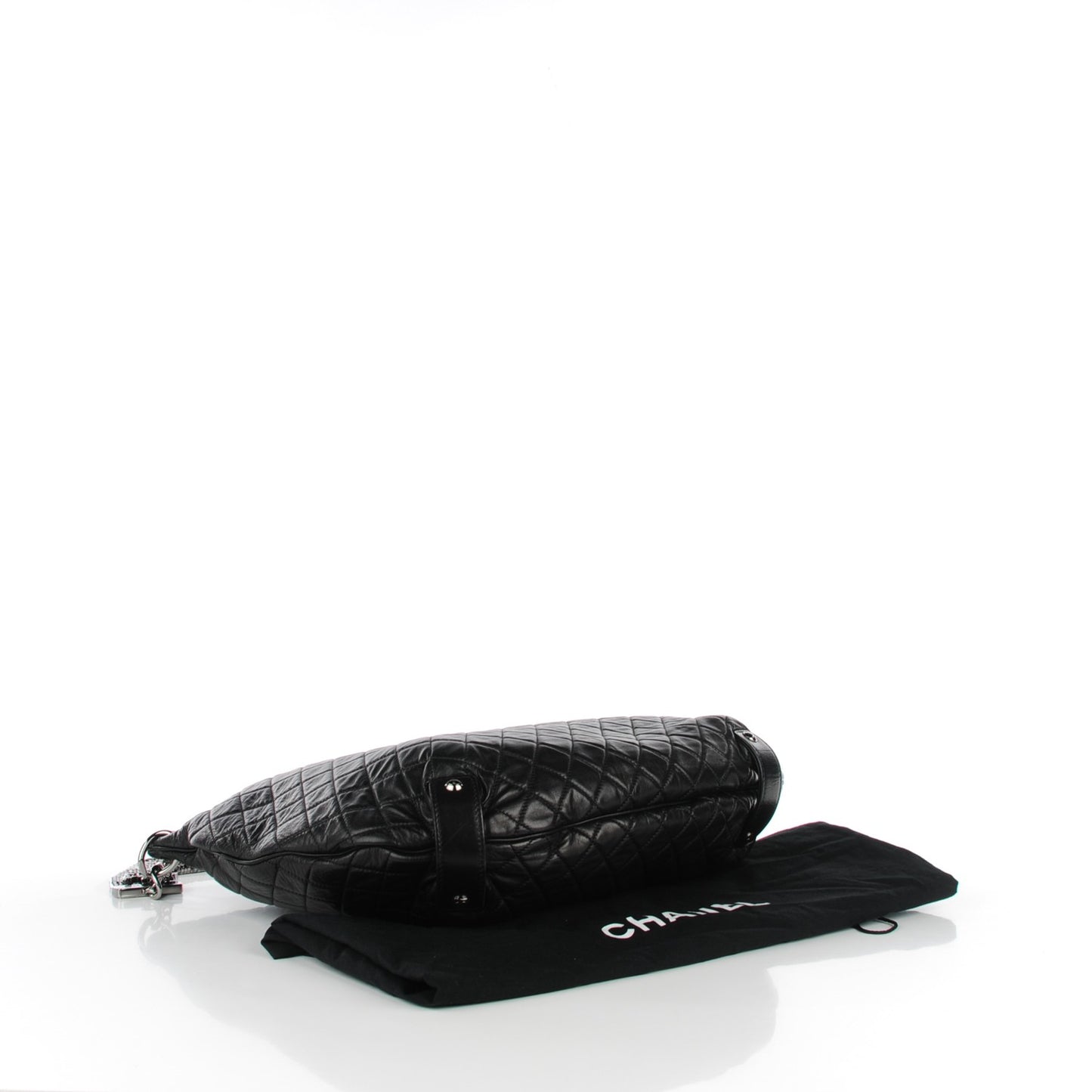 Lambskin Large Chain Mail Hobo Black