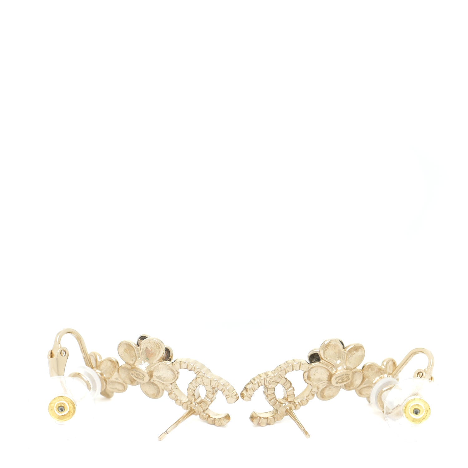 Chanel Crystal Enamel Flower CC Earrings Gold White Black 3 of 6