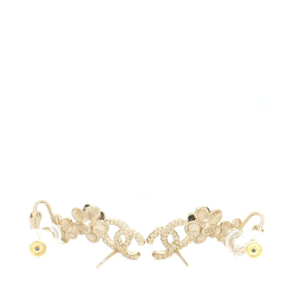 Chanel Crystal Enamel Flower CC Earrings Gold White Black 3 of 6
