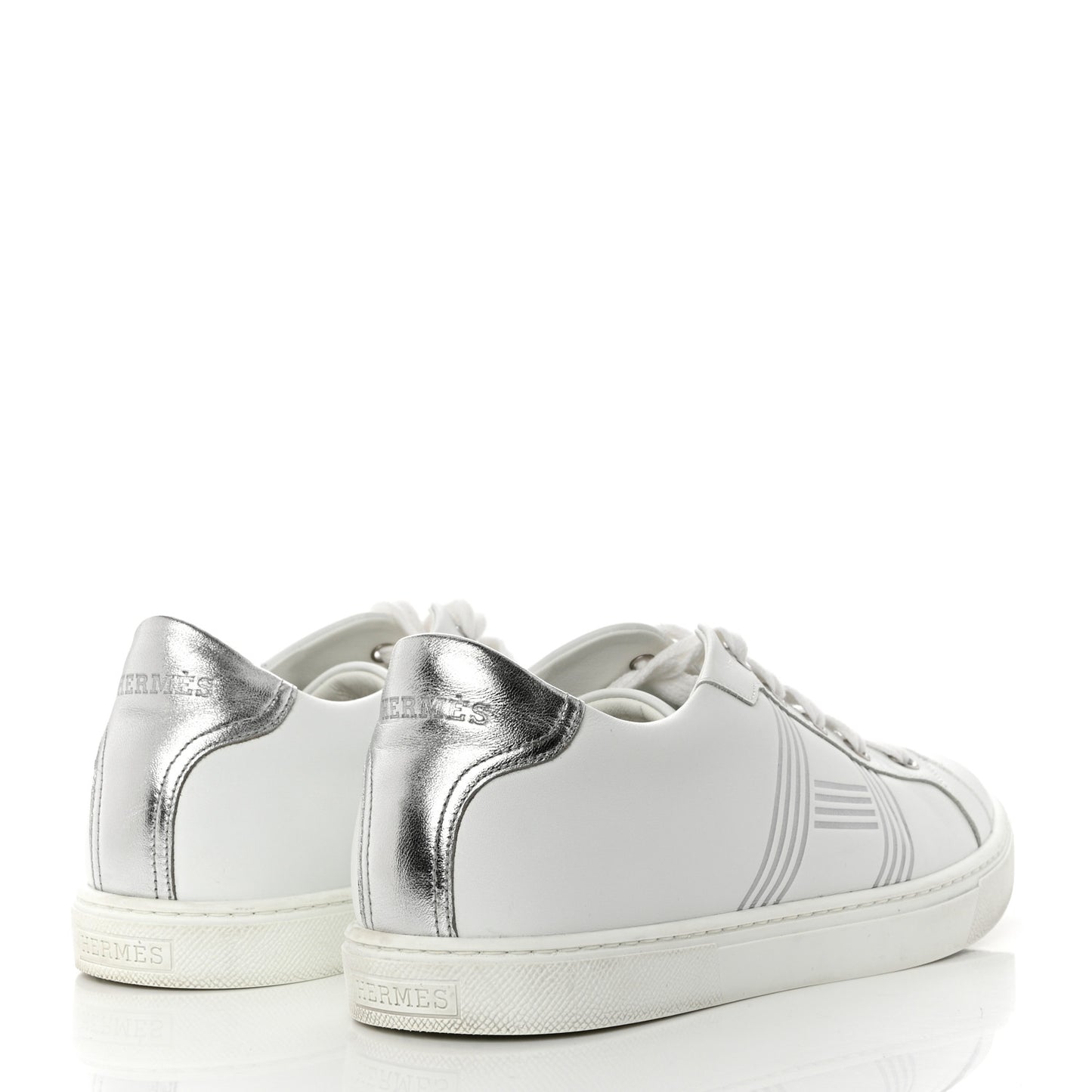Calfskin Womens Advantage Sneakers 39 White Gris Argente