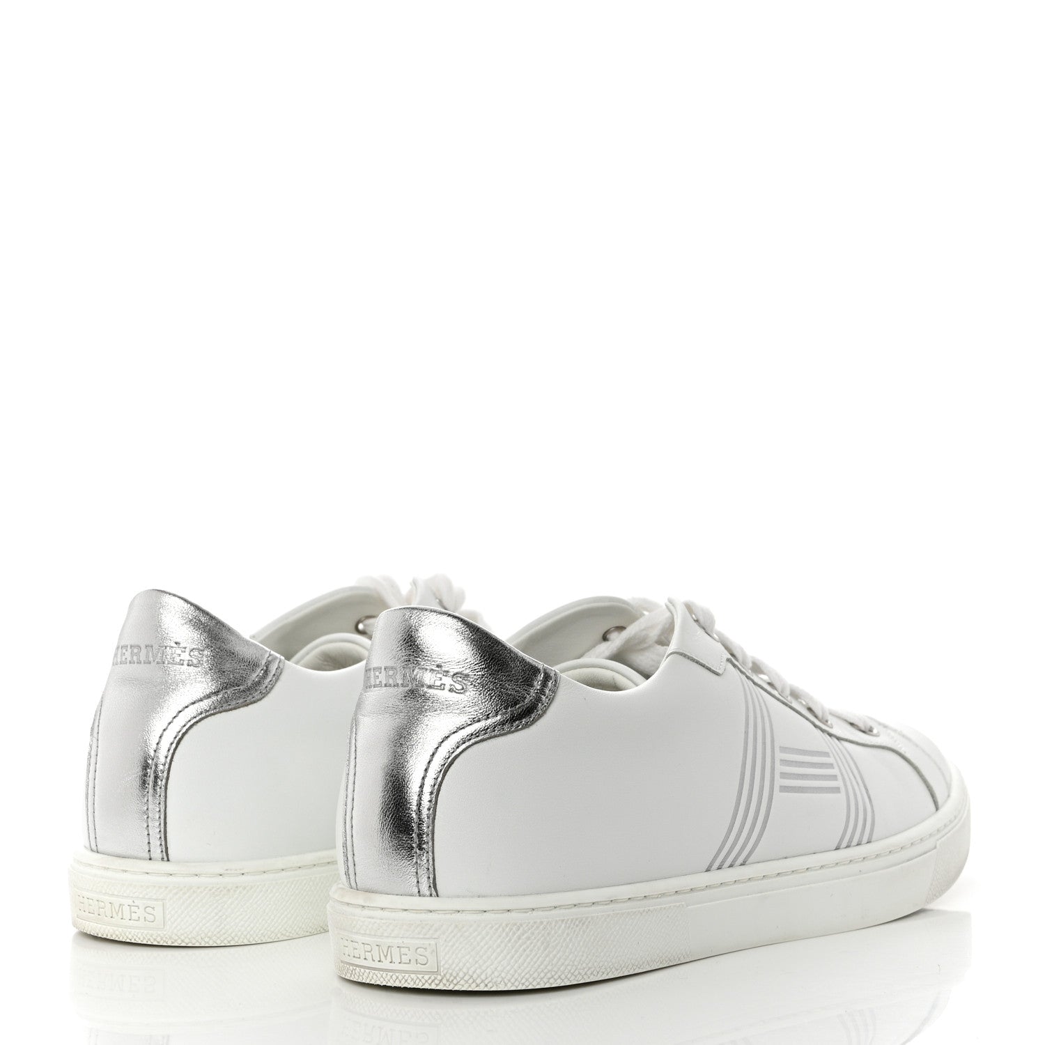 Hermes Calfskin Womens Advantage Sneakers 39 White Gris Argente 4 of 9
