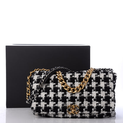 Chanel Tweed Quilted Maxi Chanel 19 Flap Black Ecru White 10 of 10