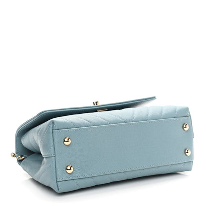 Chanel Caviar Chevron Quilted Mini Coco Handle Flap Sky Blue 3 of 9
