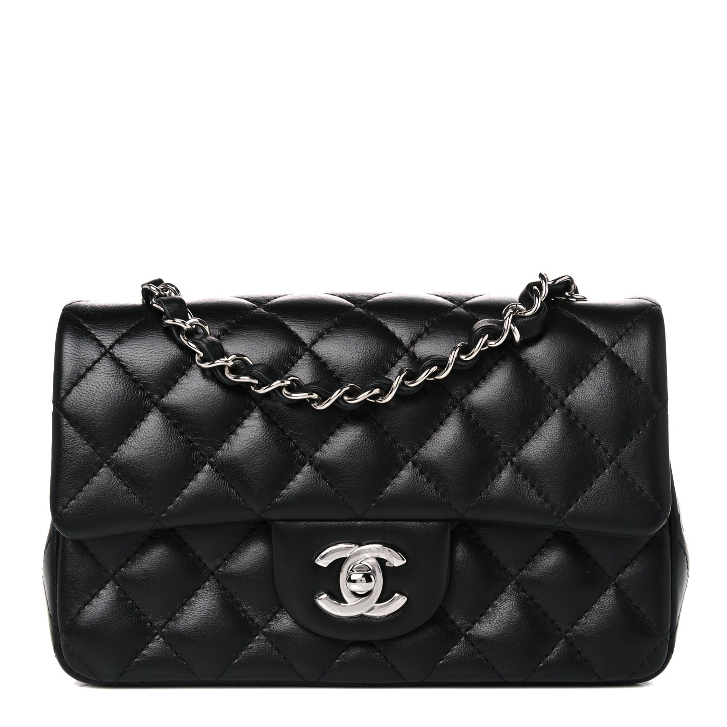 Lambskin Quilted Mini Rectangular Flap Black