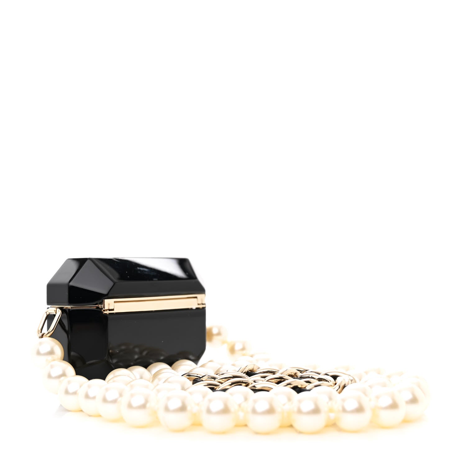 Chanel Resin Crystal Pearl Airpods Pro Holder Necklace Black Pearly White 3 of 9