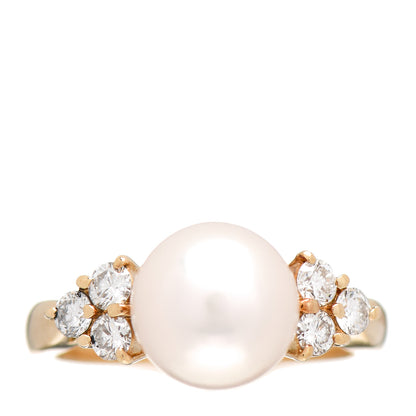 Mikimoto 18K Yellow Gold Diamond Akoya Pearl 8.5mm Ring 49 4.75 1 of 6