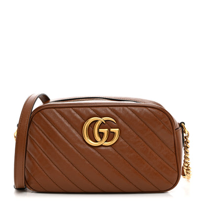 Gucci Glazed Calfskin Matelasse Diagonal Small GG Marmont Chain Shoulder Bag Cuir 1 of 11