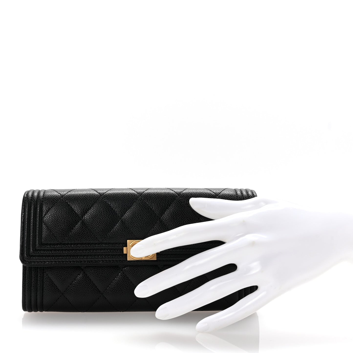 Caviar Quilted Large Boy Gusset Flap Wallet Black