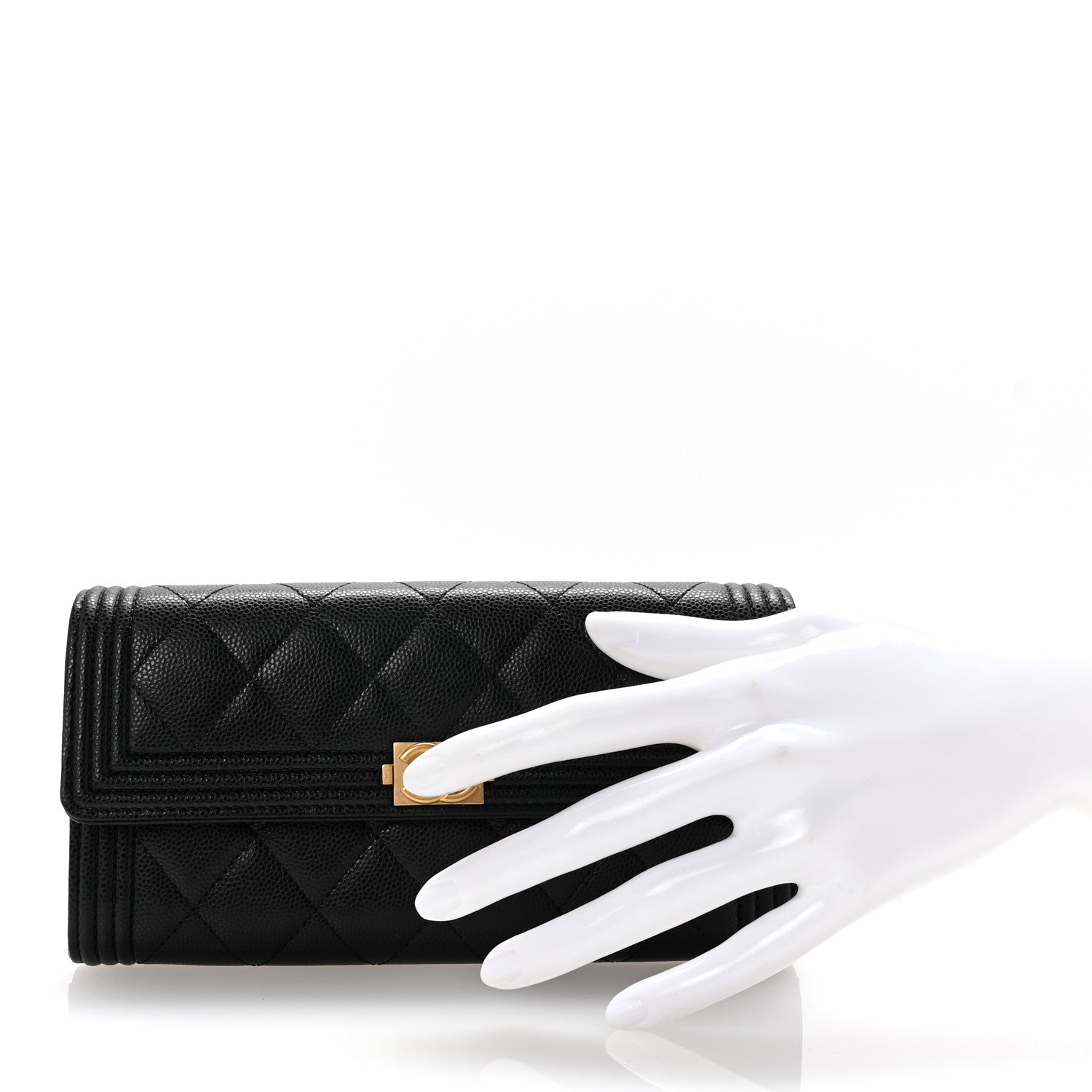 Chanel Caviar Quilted Large Boy Gusset Flap Wallet Black 2 of 8