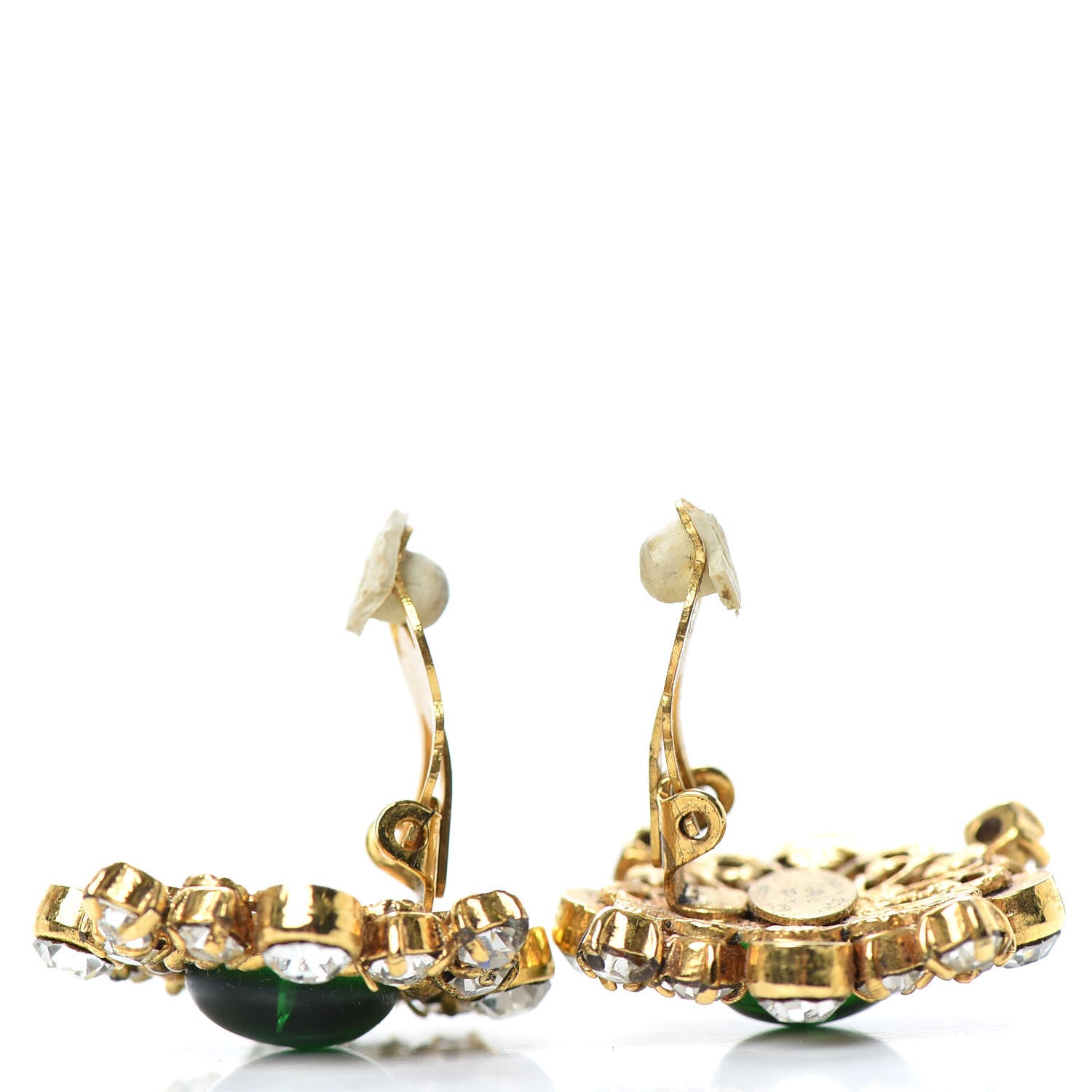 Chanel Resin Crystal Clip On Earrings Gold Green 3 of 4