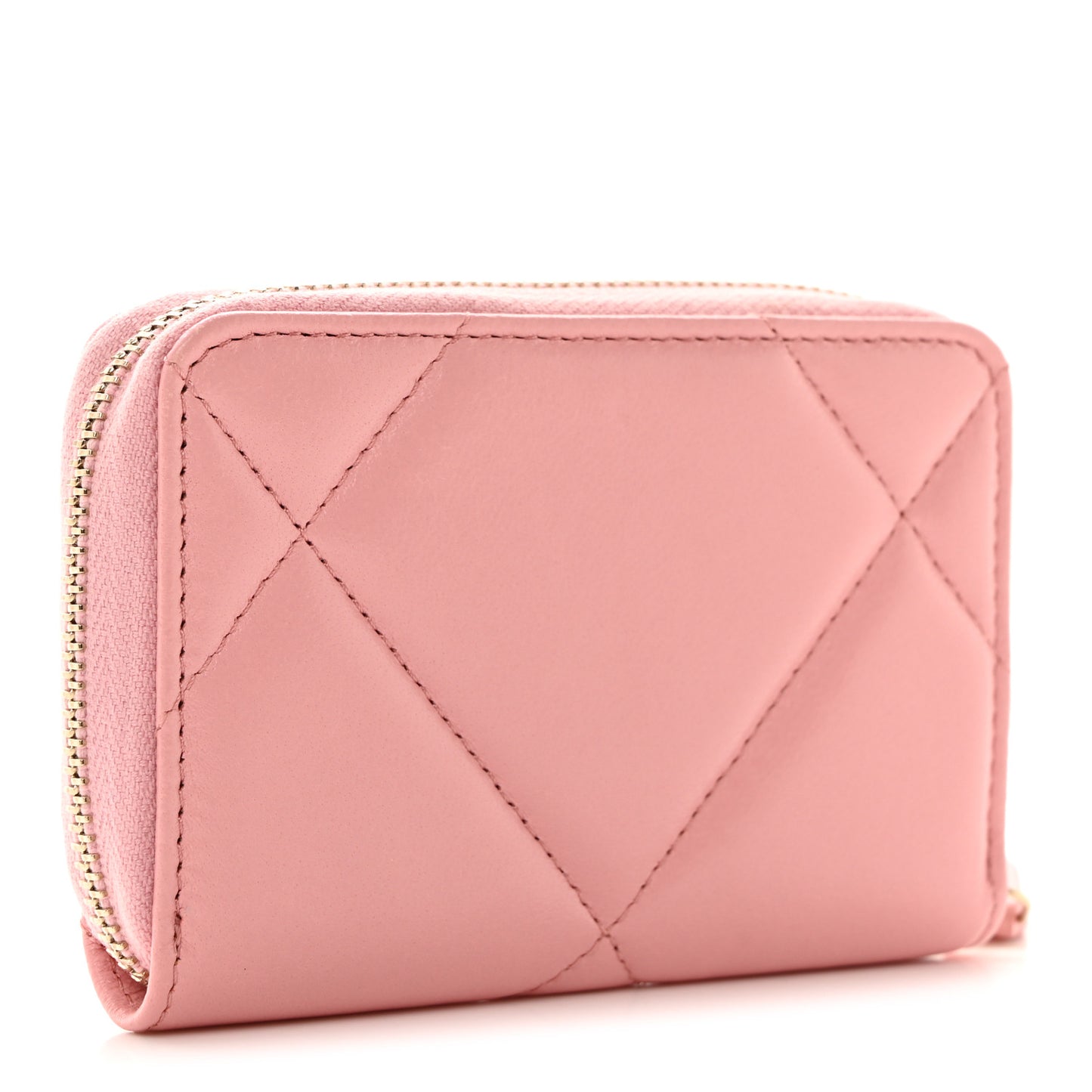 Lambskin Quilted Chanel 19 Zip Around Coin Purse Wallet Light Pink