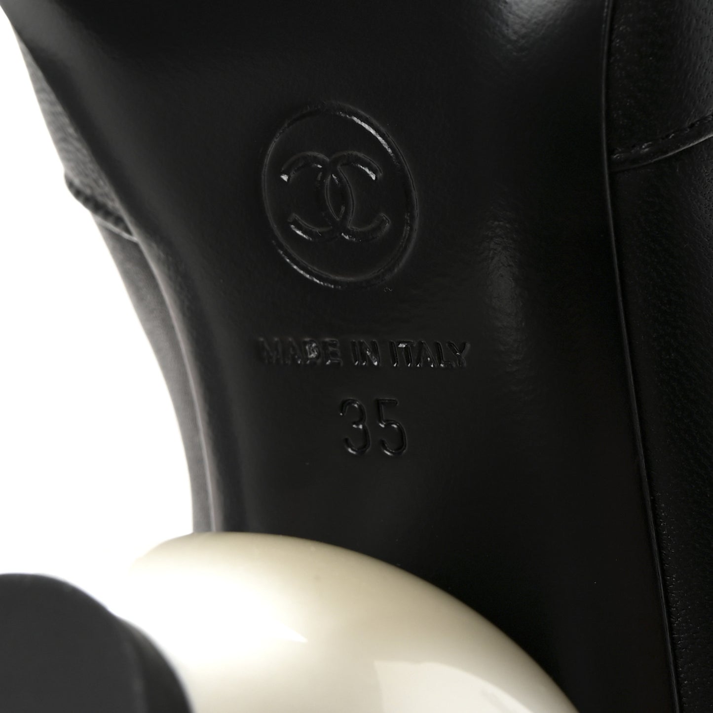 Stretch Lambskin Patent Cap Toe Pearl Ball Mid Calf Boots 35 Black