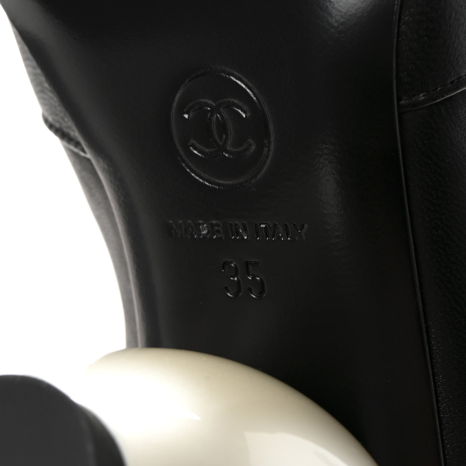 Chanel Stretch Lambskin Patent Cap Toe Pearl Ball Mid Calf Boots 35 Black 7 of 9